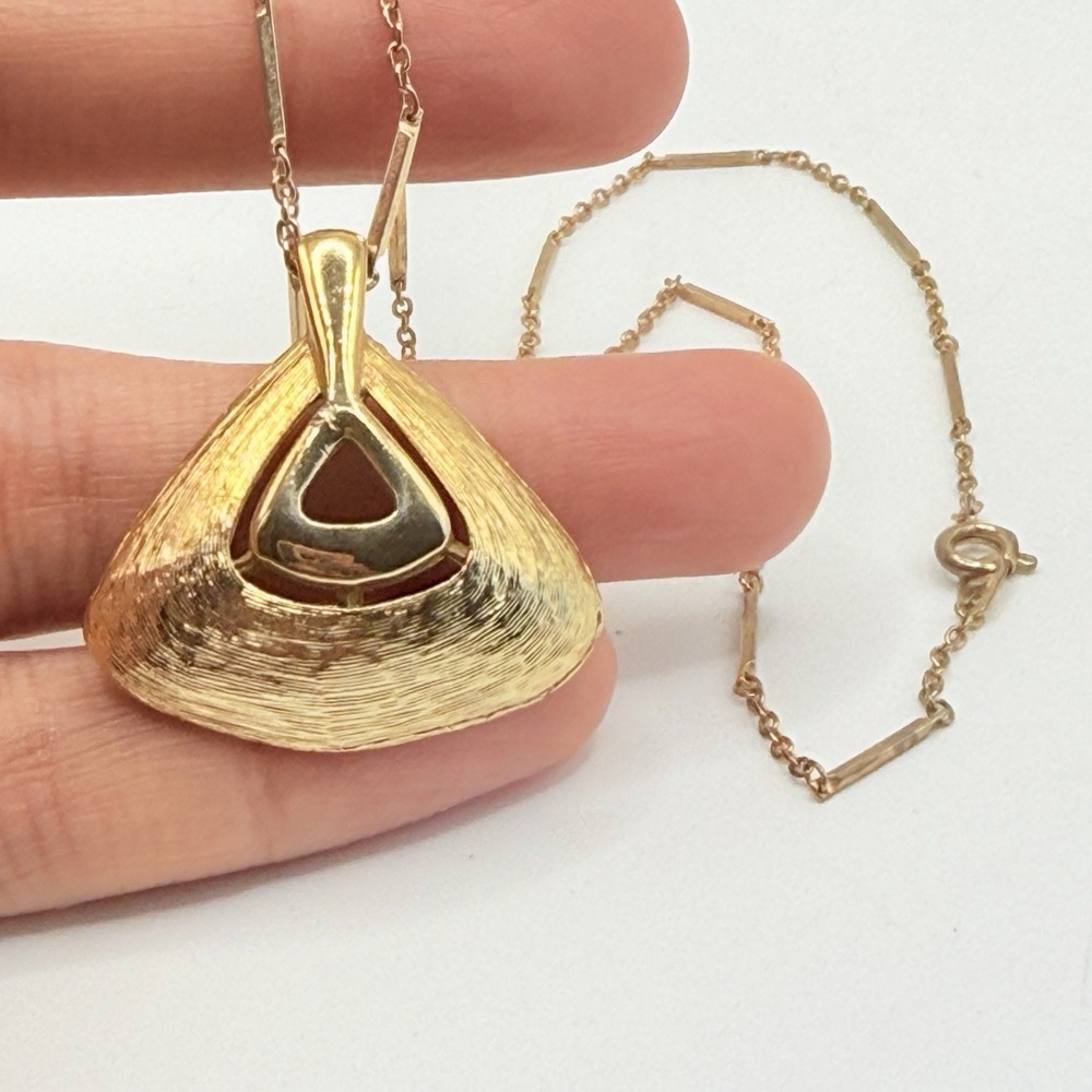 Vintage MCM Gold Tone Open Triangle Geometric Pendant Bar Link Necklace 16"